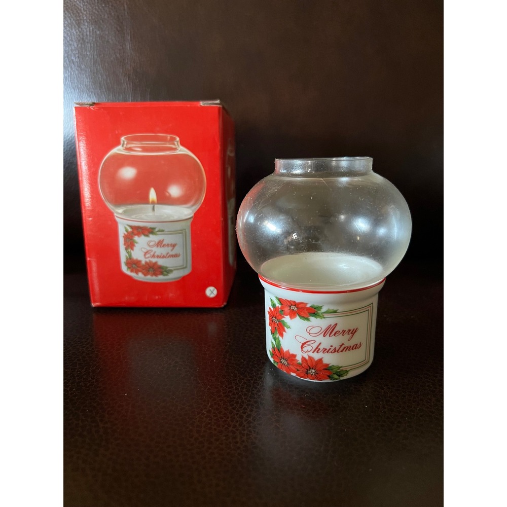 VTG RAJ Christmas Collection Merry Christmas Candle Holder, Glass Dome, Candle